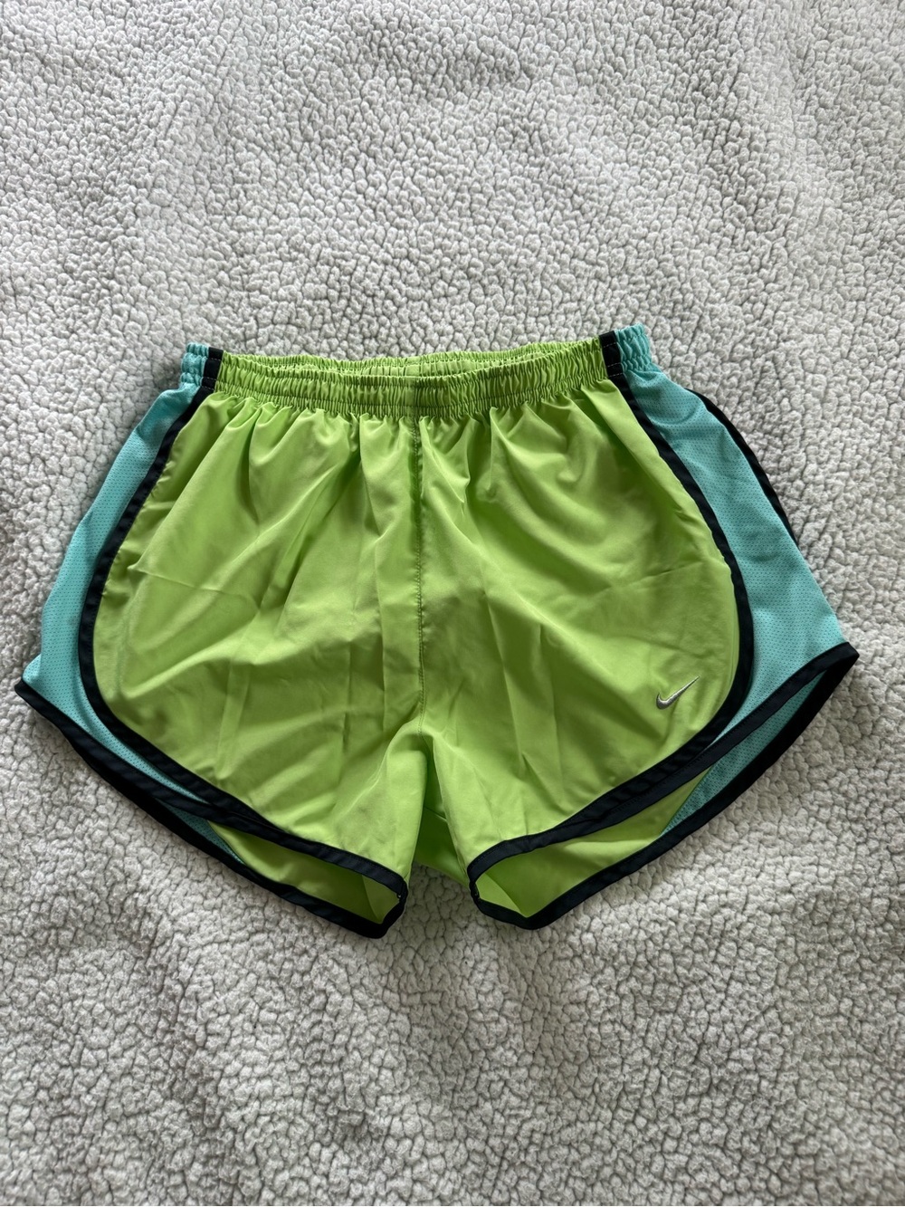 Nike Women’s Green Running Shorts with Blue Side Panels